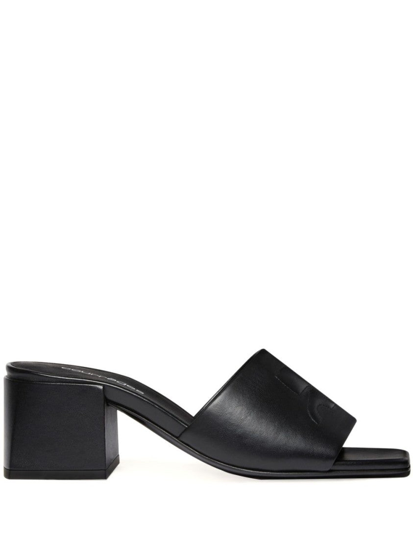 Courrèges Black Embossed Logo Block Heel Sandals