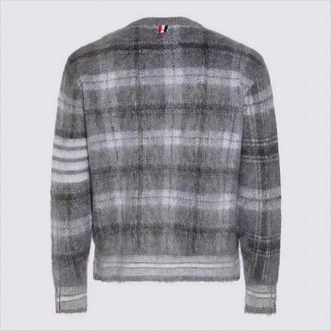 Thom Browne Plaid Knit Sweater With Fuzzy Texture And Cropped Hem