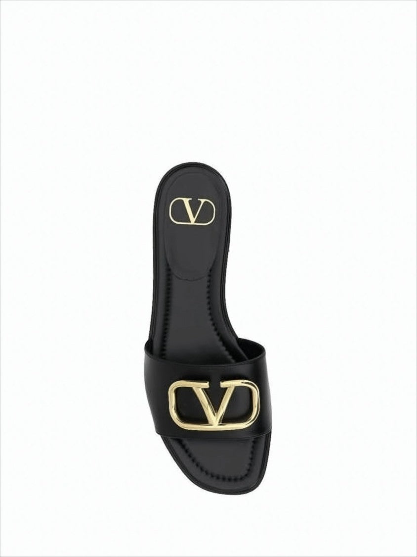 Valentino Garavani Black Leather Slide Sandal