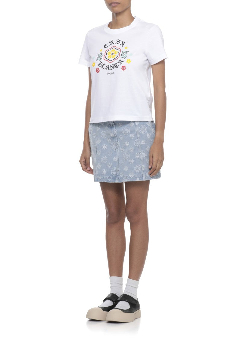 Casablanca Cotton T-Shirt With Contrasting Floral Print By Casablanca
