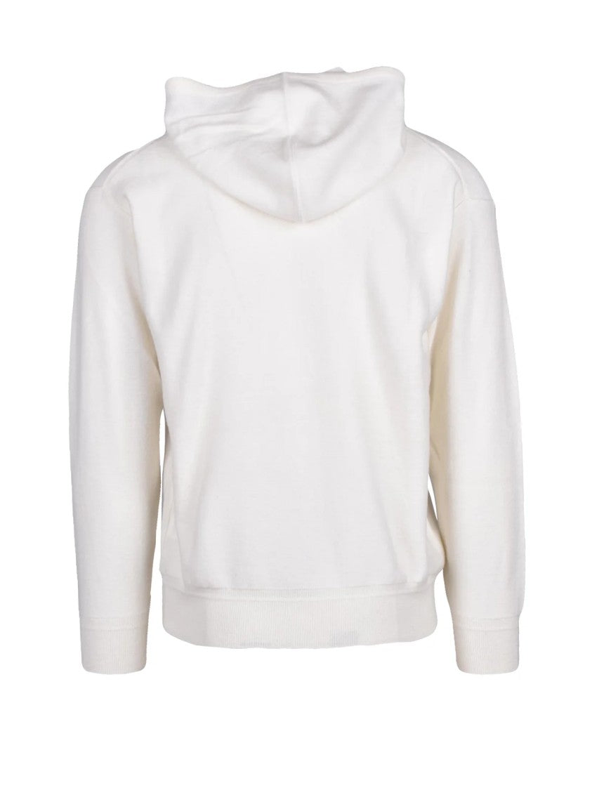 Kangra Textured Patch Pocket Wool Sweatshirt With Hood And Drawstring
