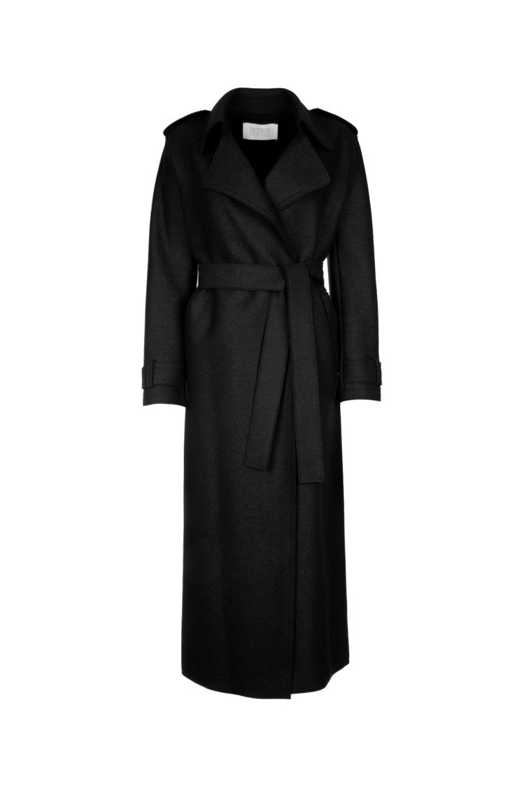 Harris Wharf London Women Long Trench Double Stitching Pressed Wool