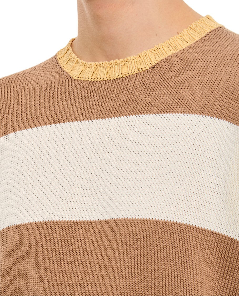 Drumohr Wide Horizontal Stripe Crewneck Sweater With Ribbed Accents