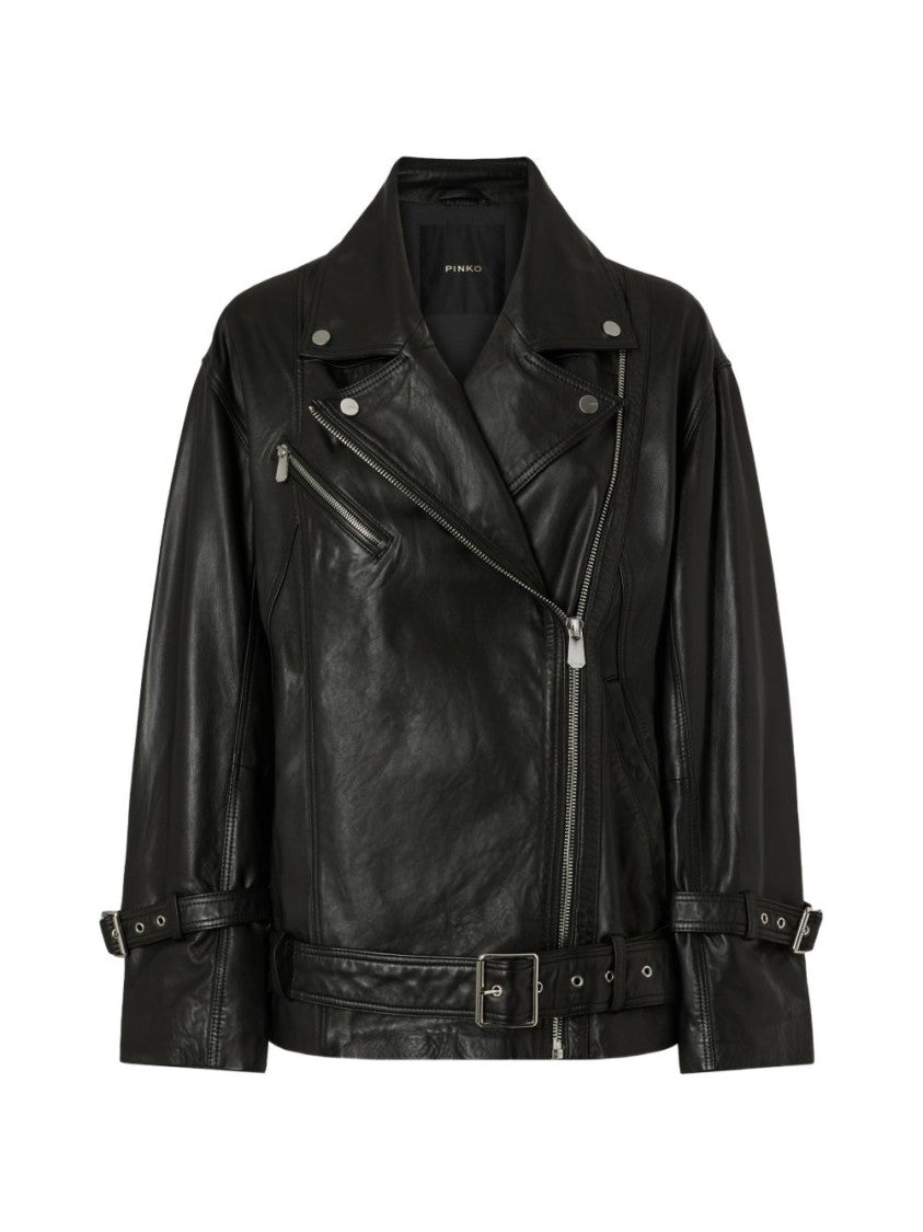 Pinko Classic Biker Jacket With Asymmetrical Zipper