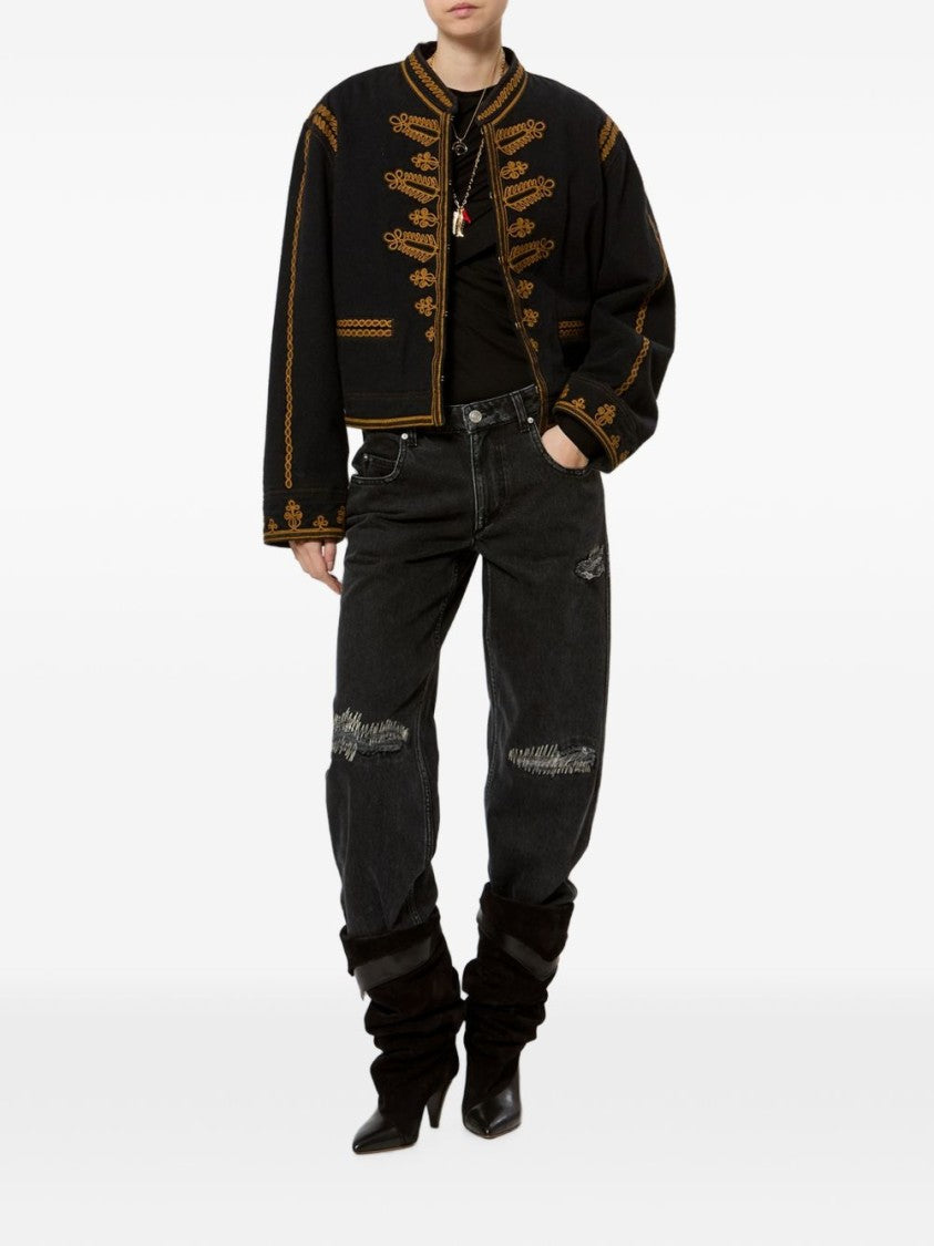 Isabel Marant Étoile Cropped Boxy Coat With Intricate Golden Embroidery