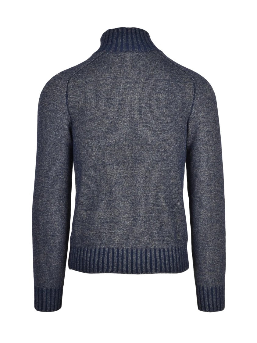 K-Way Blue Polyamide-Blend High-Neck Zip Sweater