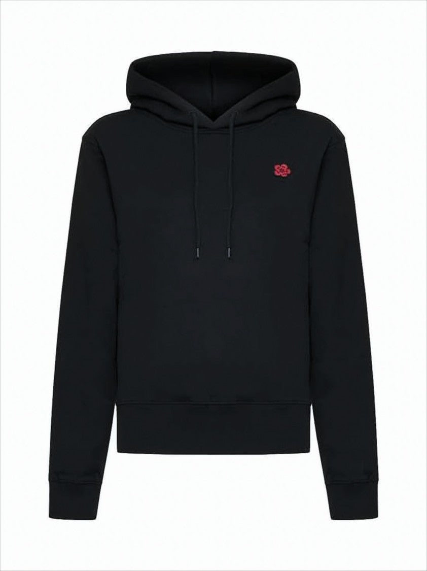 Kenzo Cropped Cotton Hoodie With Drawstring And Logo Detail