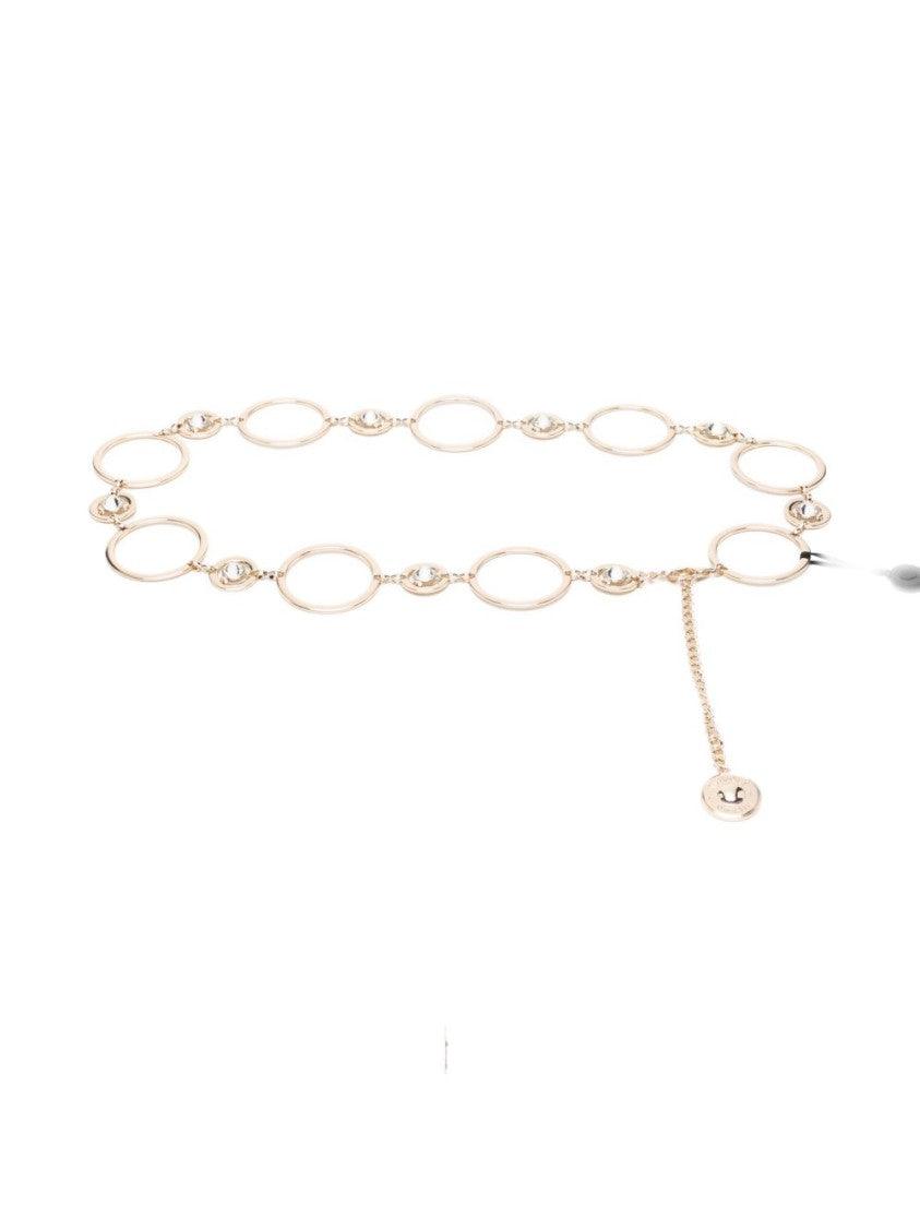 Twin-Set Linked Golden Brass Belt With Clear Stone Accents