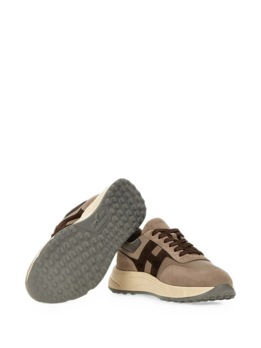Hogan Taupe Suede Leather Low-Profile Sneakers