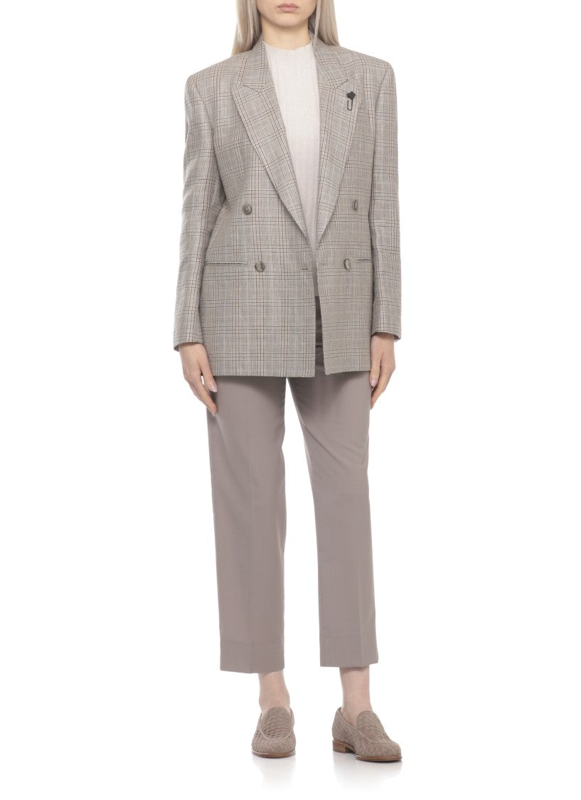 Lardini Beige Wool Linen Double-Breasted Blazer