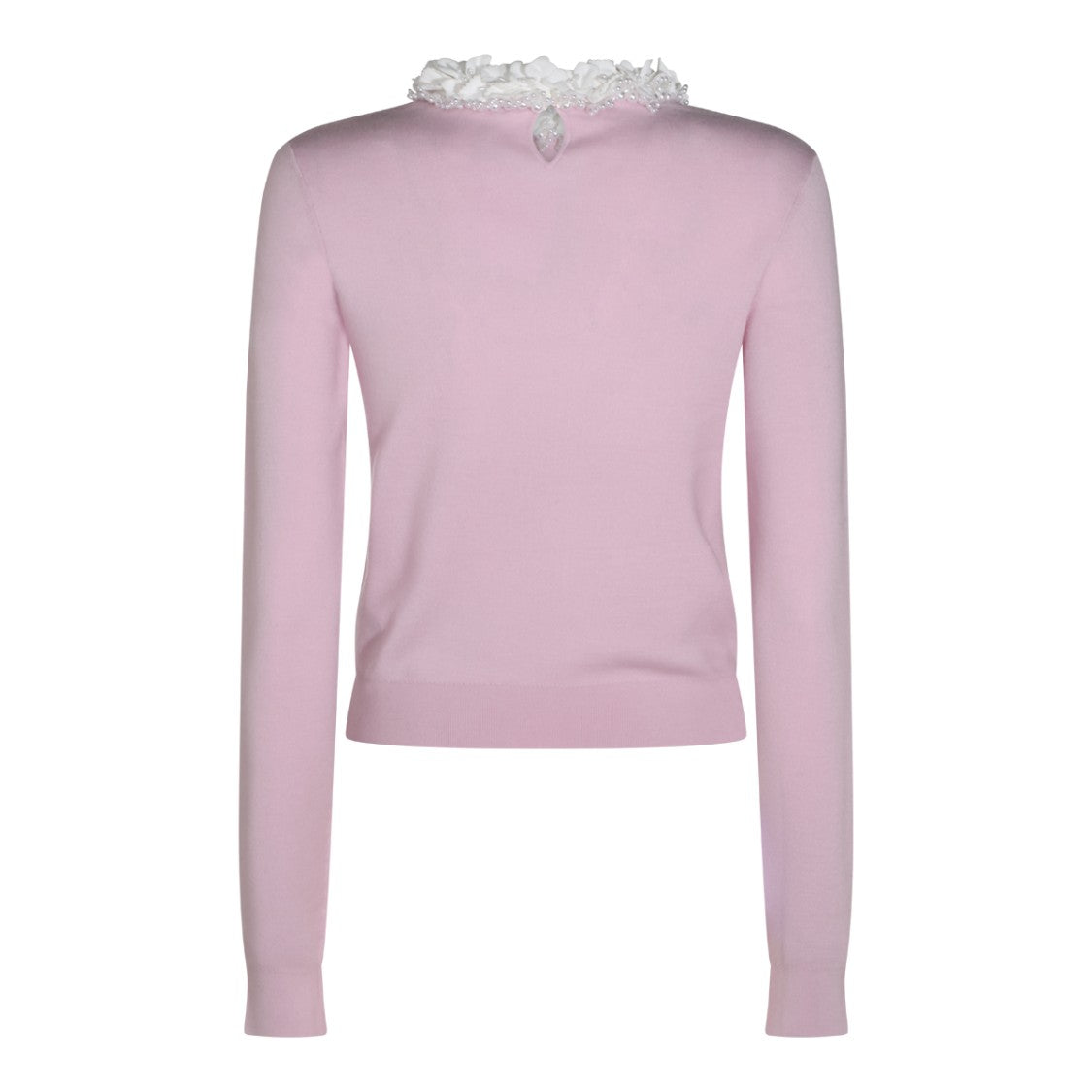 Self-Portrait Pastel Pink Ruffled Collar Keyhole Sweater