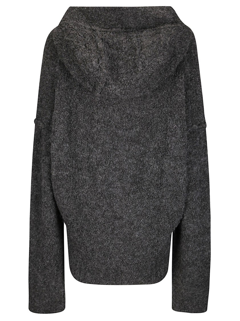 Knwls Textured Boucle Yarn Oversized Hooded Jumper