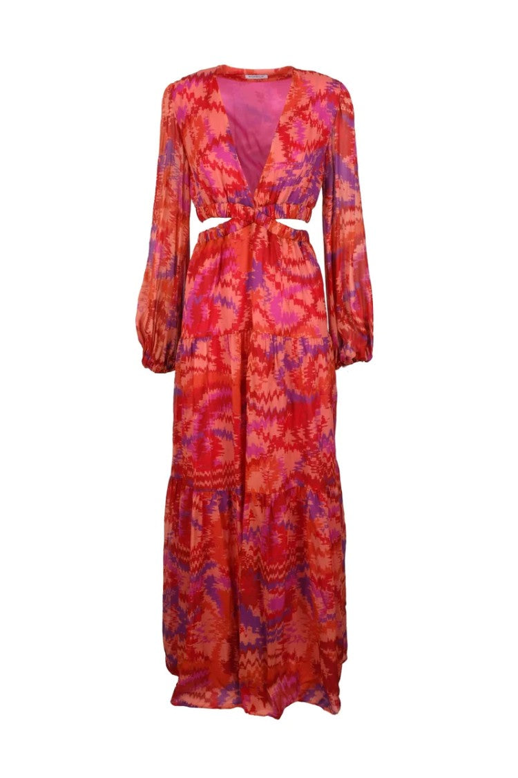 Dondup Long Chiffon Dress - Orange/Red