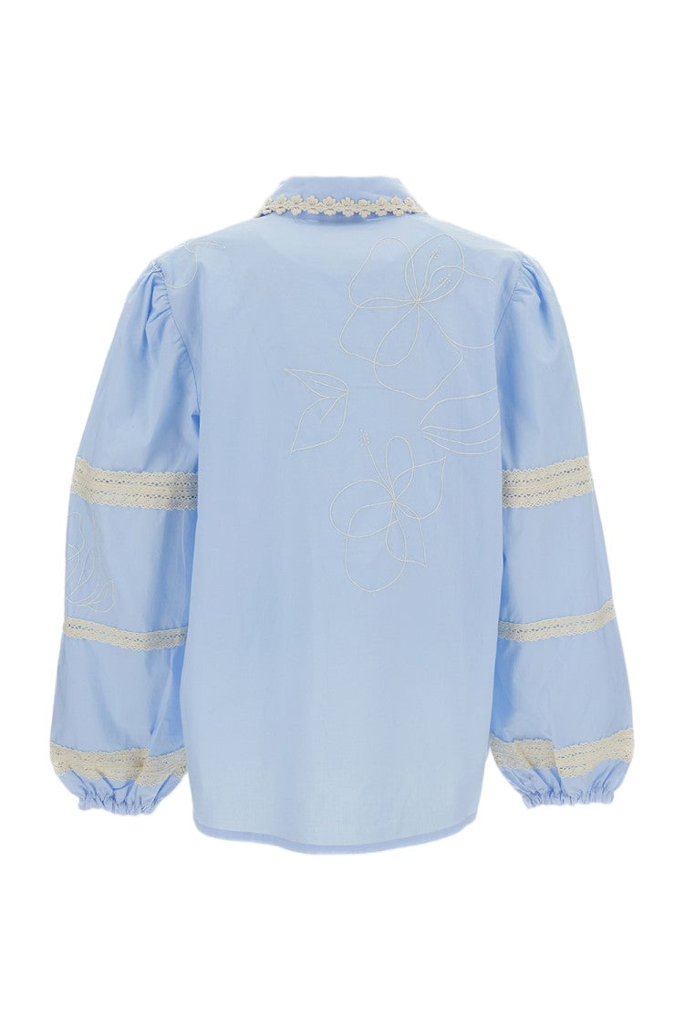 Estrafalario Intricately Embroidered Button-Up Shirt With Lace Trimming