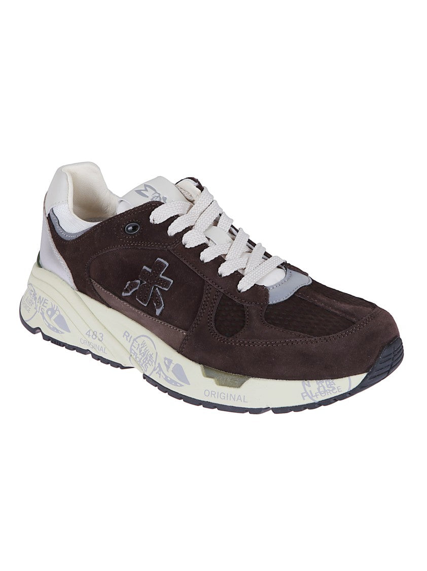 Premiata Brown Suede Sneakers With Ivory And Silver Accents