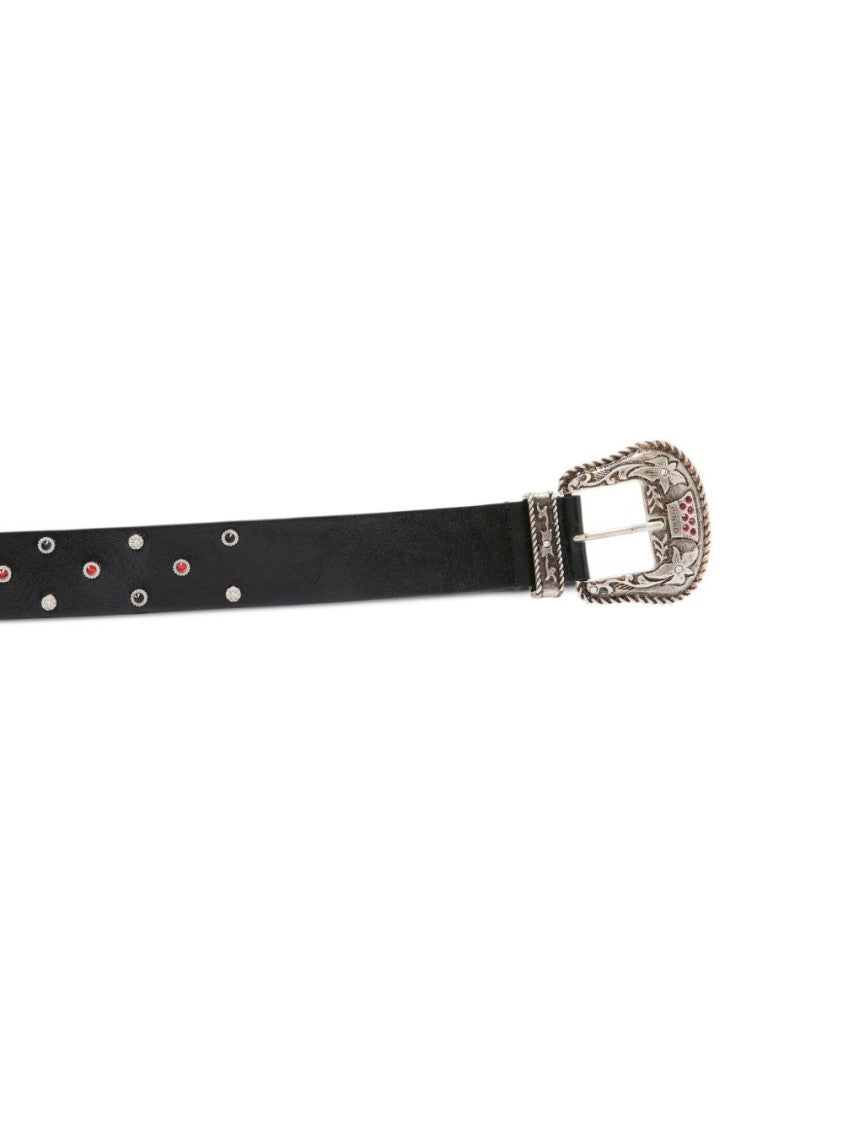 Pinko Black Calf Leather Belt With Silver