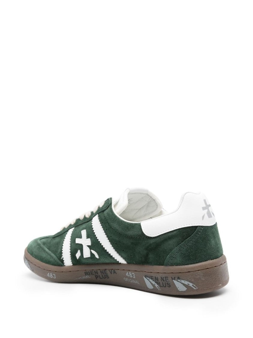 Premiata Dark Green Suede Low-Top Sneakers With Distinctive Logo