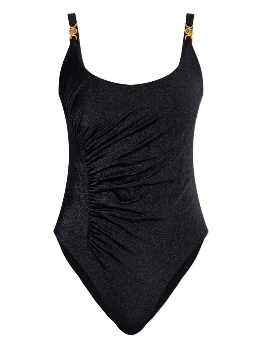 Versace Ruched One-Piece Swimsuit With Gold Medusa Emblem