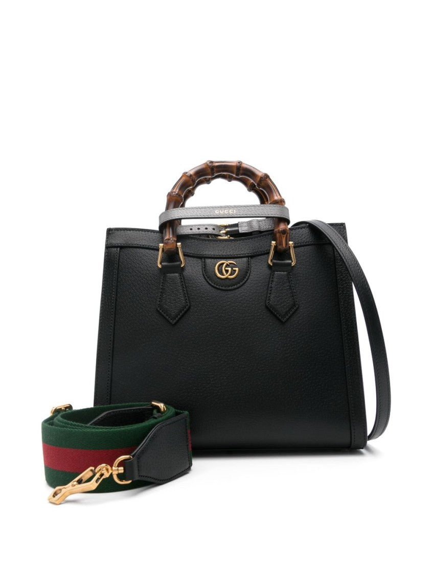 Gucci Structured Bamboo Handle Black Calfskin Handbag