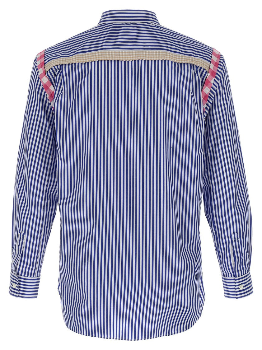 Comme Des Garçons Cotton Poplin Striped Shirt With Check Inserts