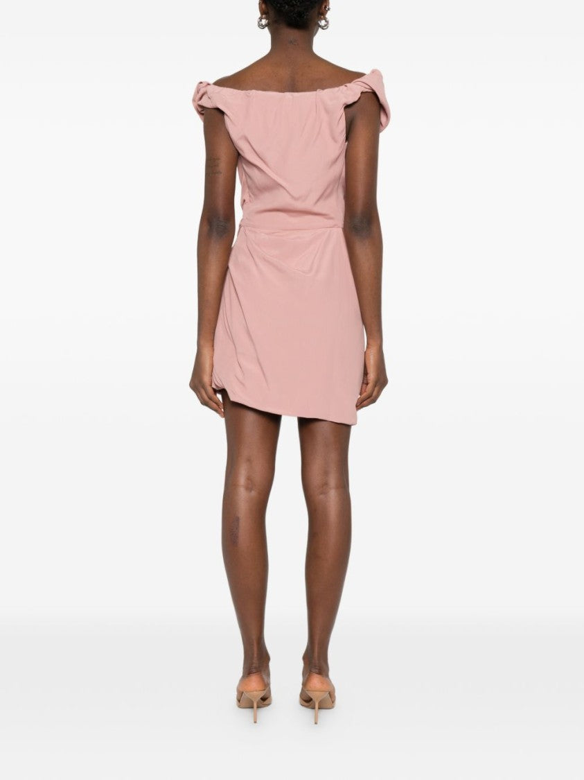 Vivienne Westwood Red Draped Gathered Square Neck Dress