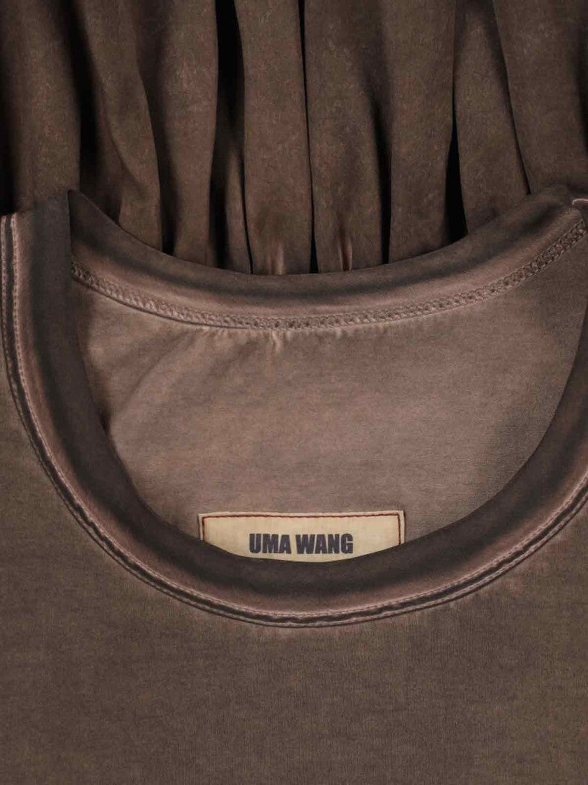 Uma Wang Todi Brown Worn Wash Silk Volant Cotton T-Shirt
