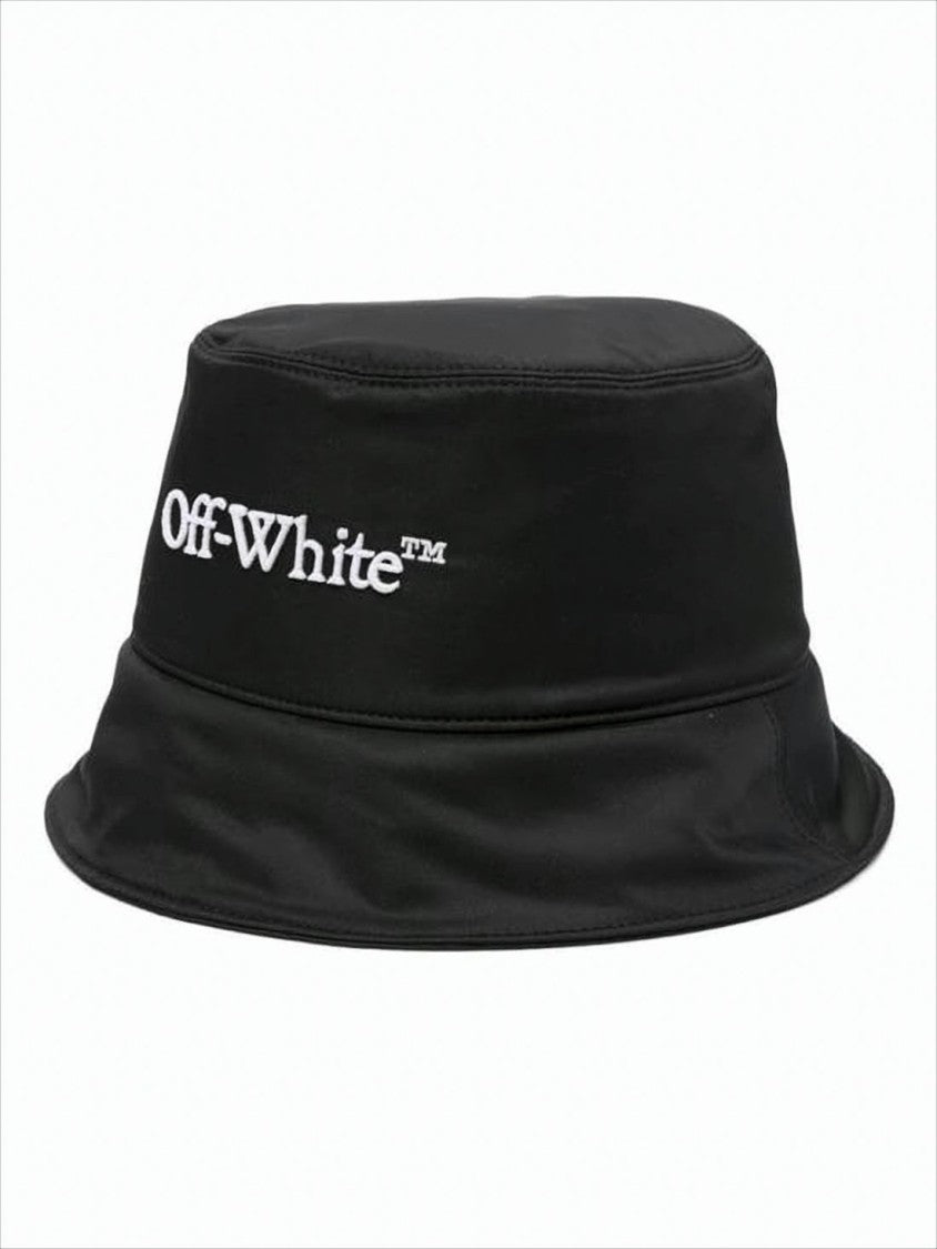 Off-White Sleek Black Bucket Hat With Embroidered Text