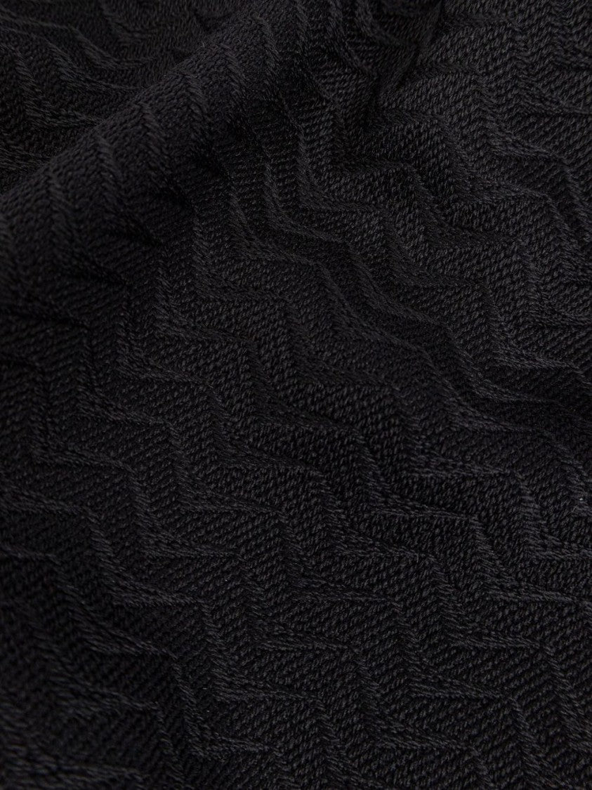 Giorgio Armani Herringbone Motif Black Scarf With Frayed Edges