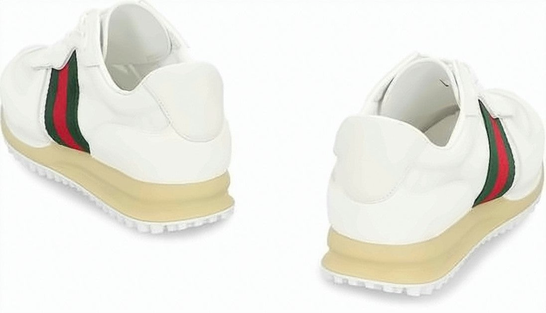 Gucci White Canvas And Suede Sneakers