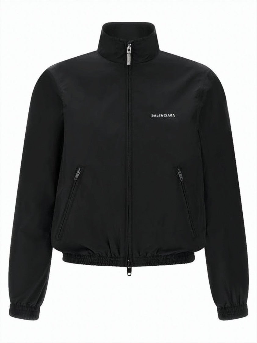 Balenciaga Cropped Black Jacket With High Collar And Zippered Pockets