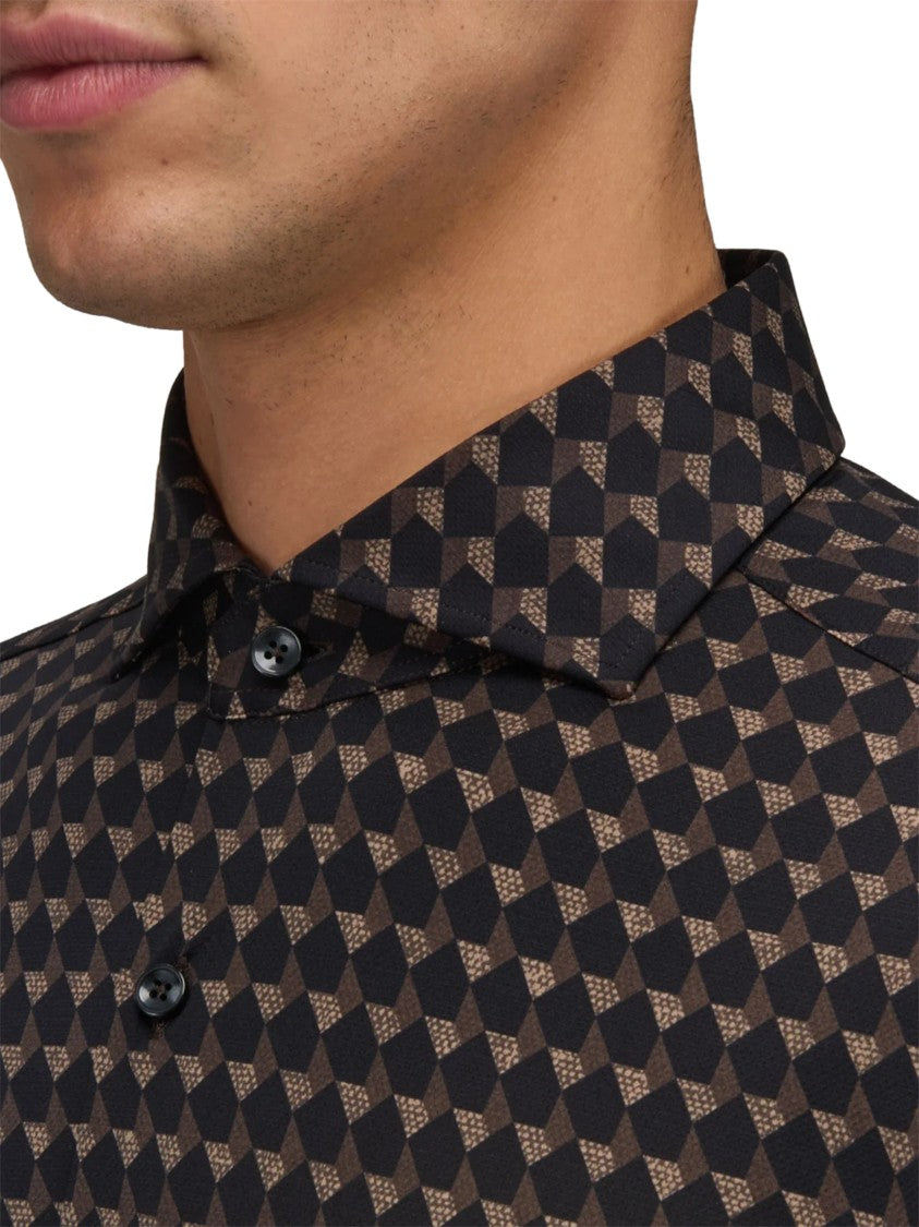 Xacus Geometric Pattern Button-Down Shirt In Black