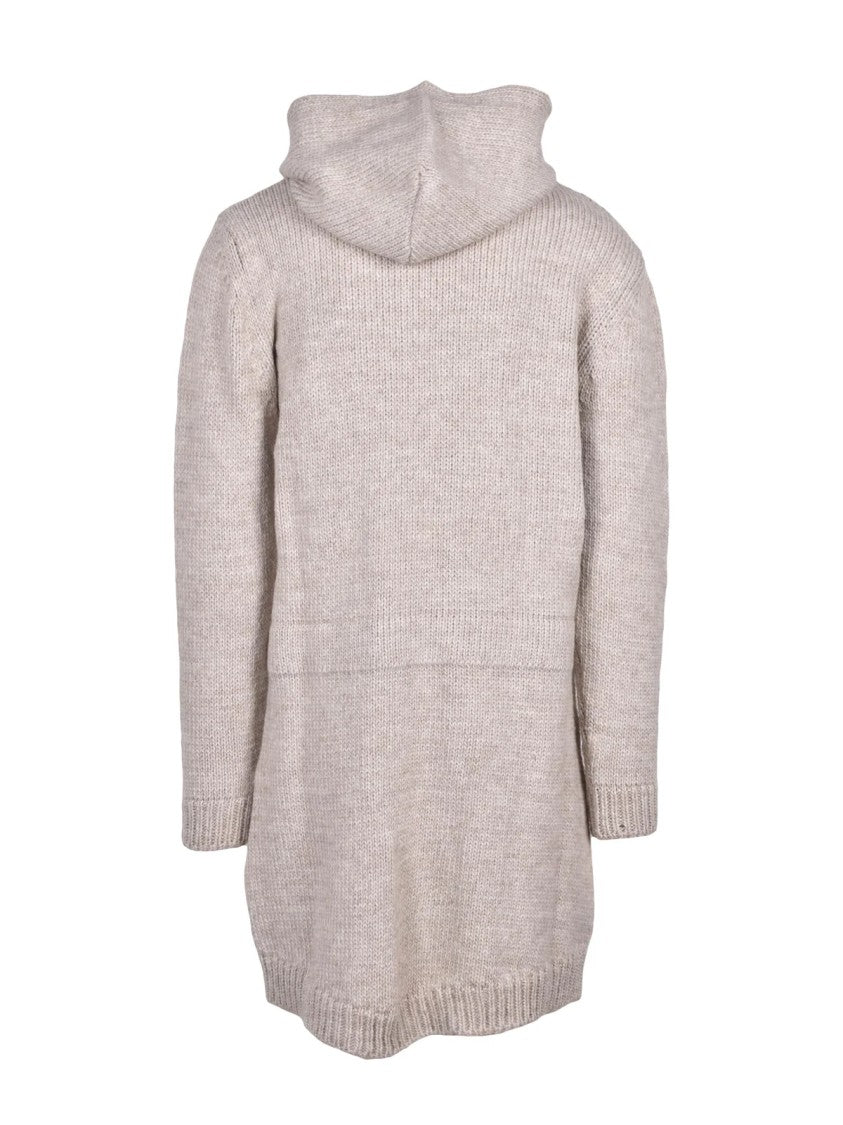 Cashmere Company P. Beige Knit Hooded Wool-Blend Coat