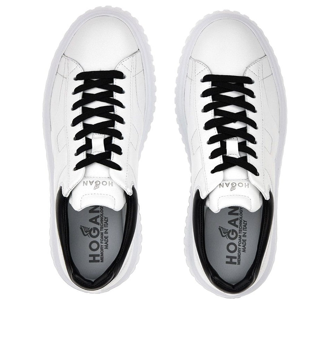 Hogan Dynamic White Leather Sneakers With Black Accents