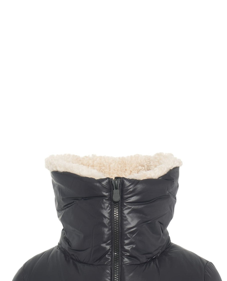 Save The Duck Glossy Black Puffer Jacket With Faux Fur Collar