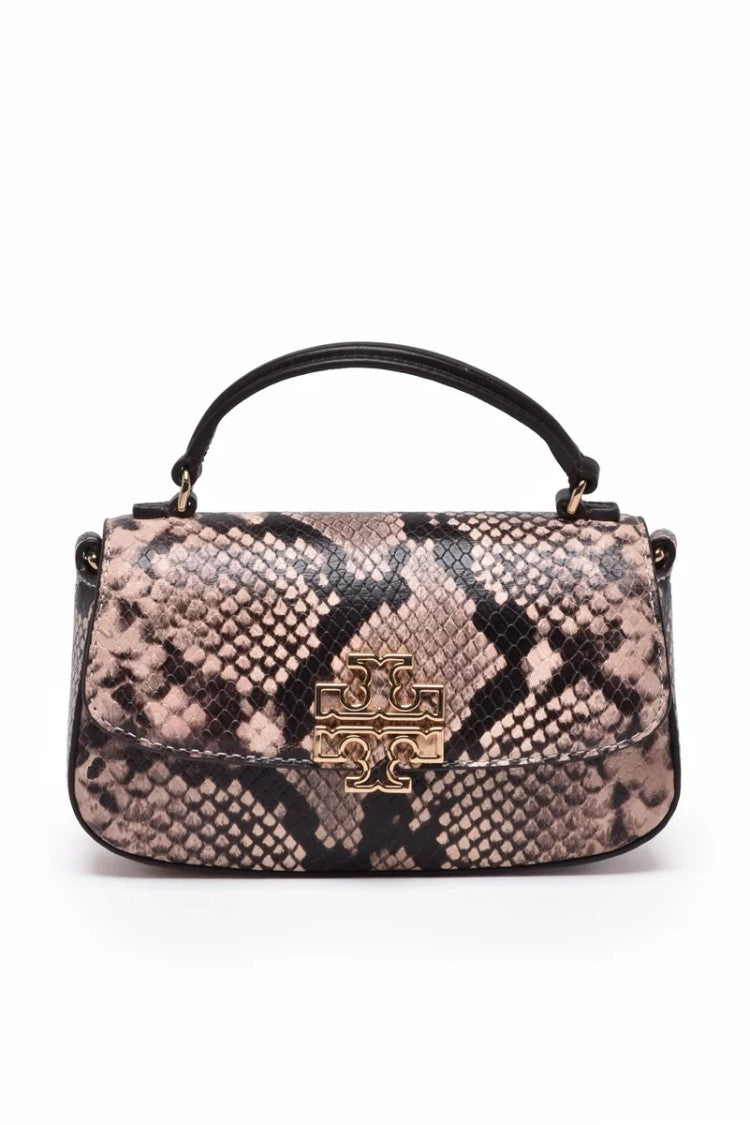 Tory Burch Britten Snake Embossed Mini Handbag - Brown/Beige