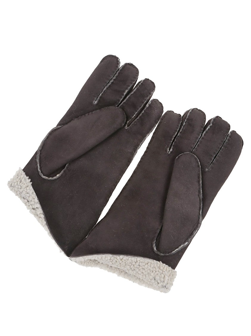 Eleventy Brown Suede Gloves With Shearling Lining And Refined Stitching