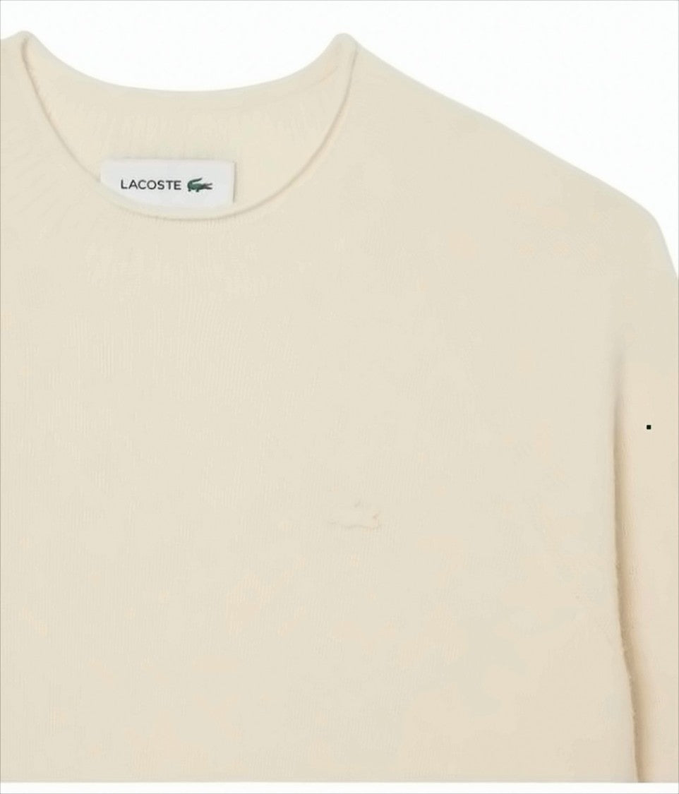 Lacoste Seamless Cream Knitwear Sweater With Rolled Collar