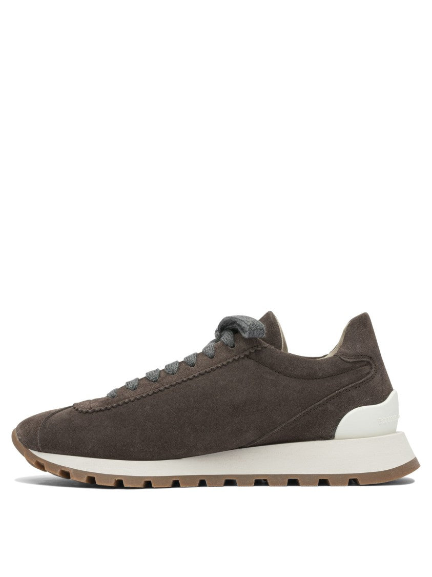 Brunello Cucinelli Suede Sneakers With Shiny Tab