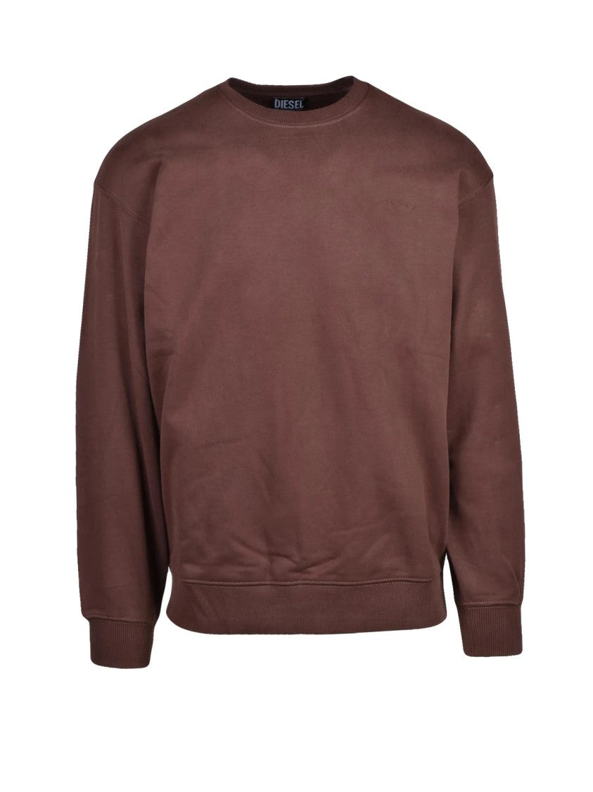 Diesel Relaxed Fit Brown Crewneck Sweatshirt With Ribbed Details
