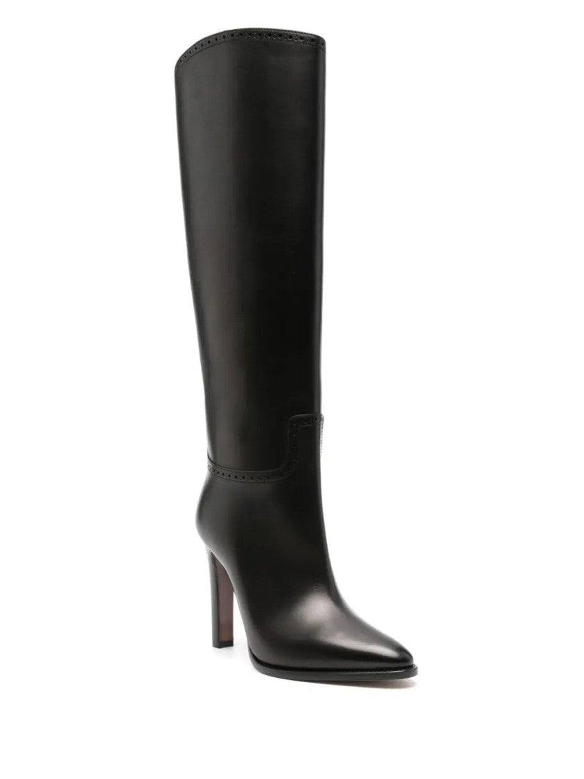 Polo Ralph Lauren Black Brently Pointed Toe Slim Heel Leather Boots