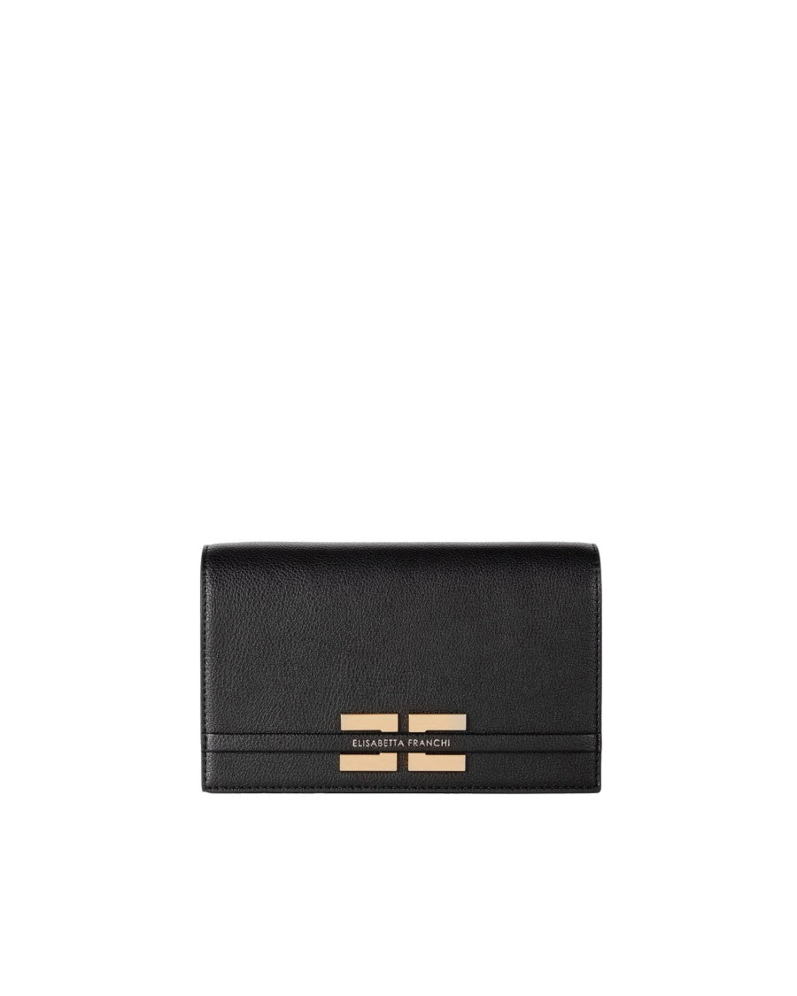 Elisabetta Franchi Compact Black Shoulder Bag With Gold-Tone Logo Plaque