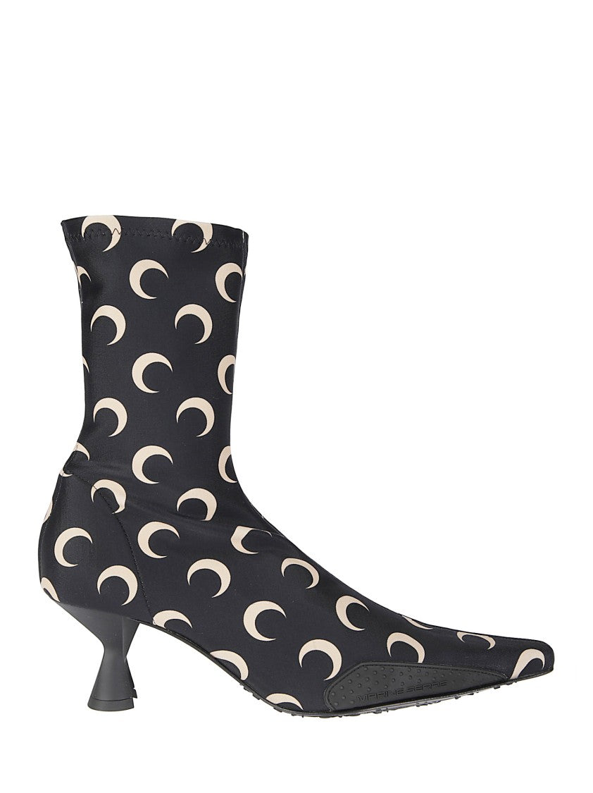 Marine Serre Ankle-Height Pointed Boots With Crescent Heel Detail