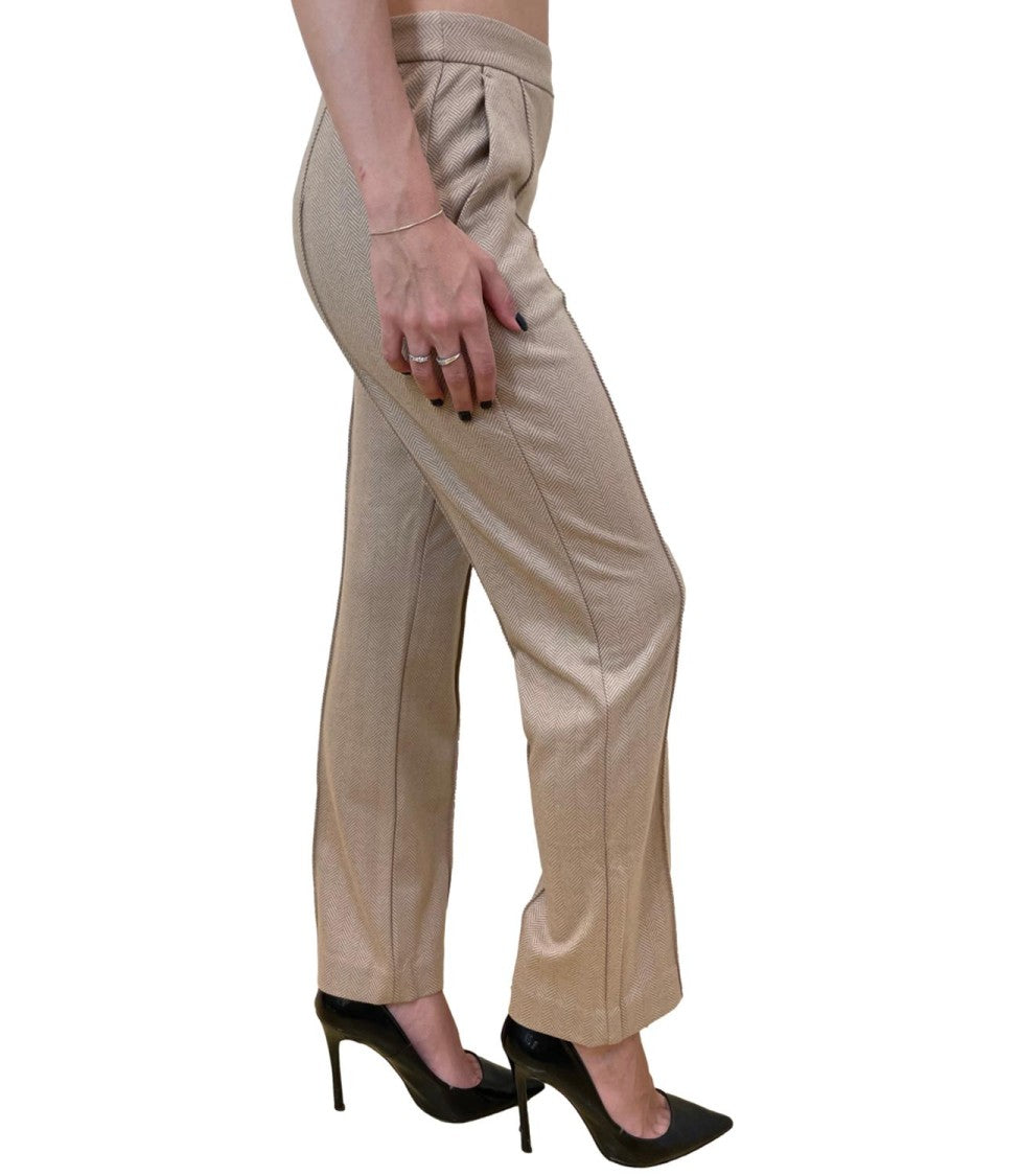 Max Mara Tailored Beige Straight-Leg Pants With Design