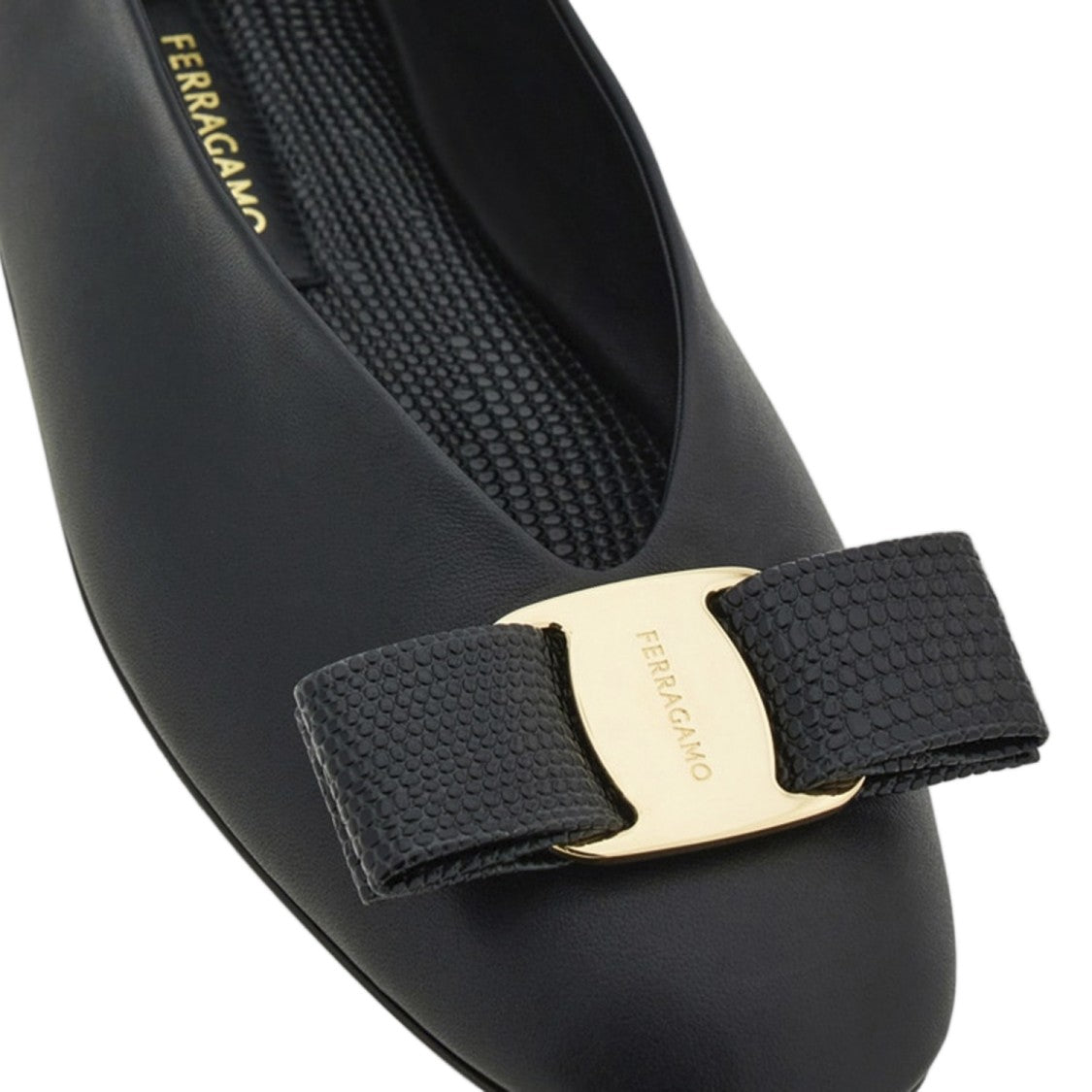 Salvatore Ferragamo Glossy Leather Ballerina Flats With Signature Bow
