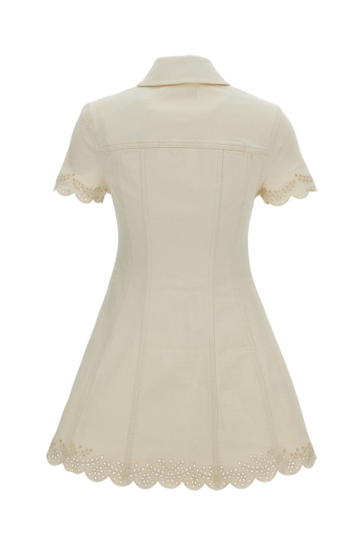 Self-Portrait Cream Broderie Denim Mini Dress