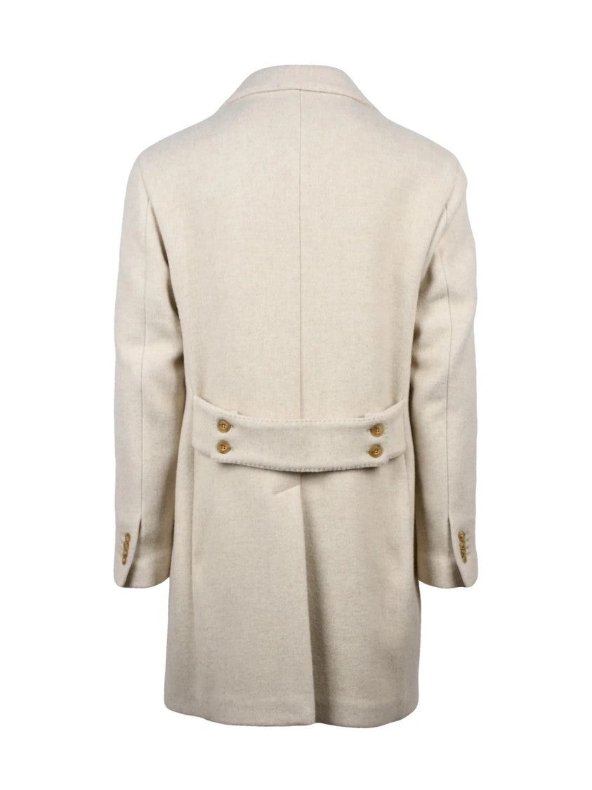 L.B.M. 1911 White Wool-Blend Double-Breasted Coat