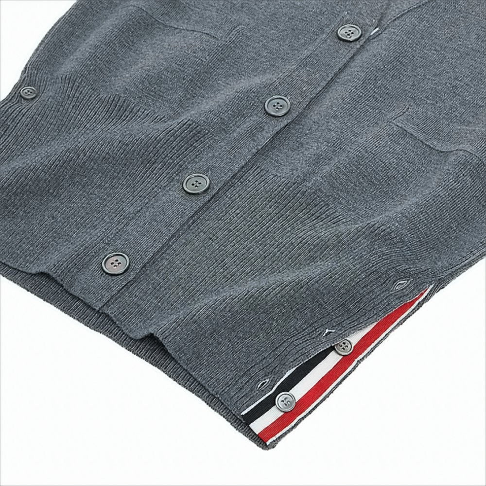 Thom Browne Deep V-Neck Merino Wool Cardigan With Signature Stripes