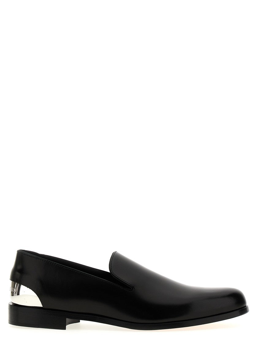 Mcqueen Black Calfskin Leather Loafers With Metallic Accent