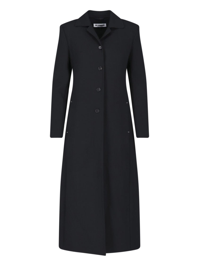 Jil Sander Black Single-Breasted Virgin Wool Coat