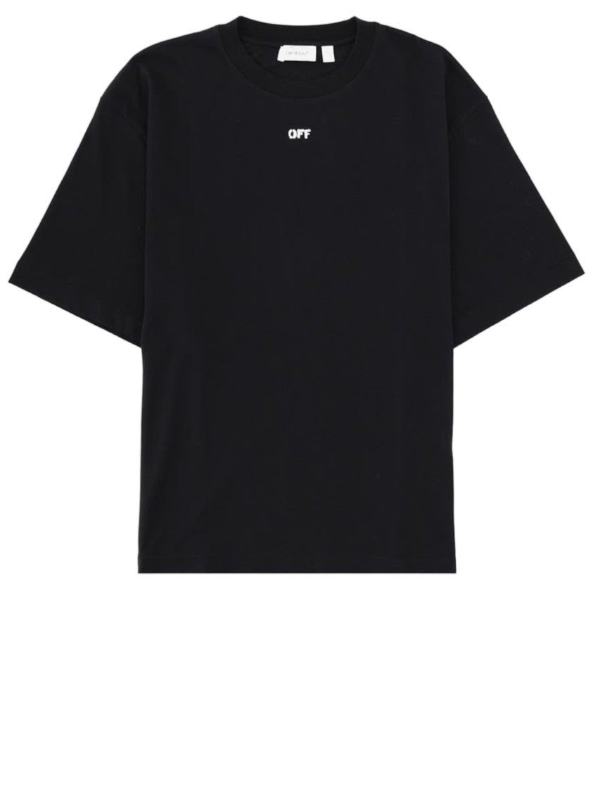 Off-White Black Cotton T-Shirt With Contrasting Logo Prints